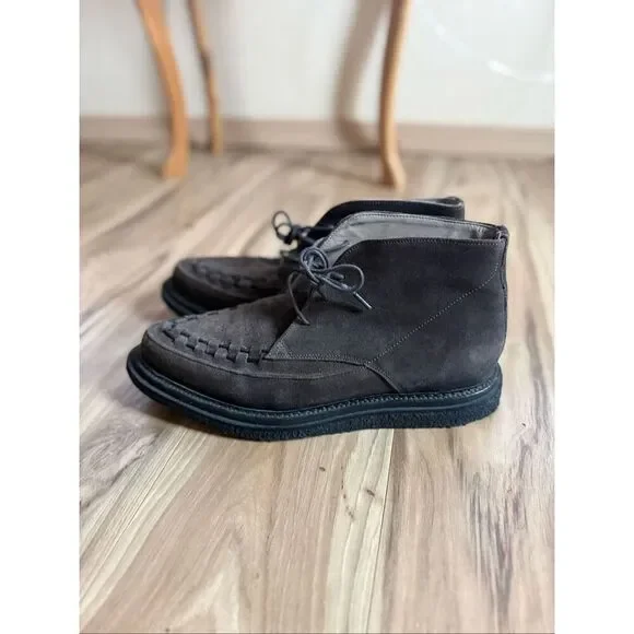 AllSaints Mens Brown Leon Suede Leather Lace Up Woven Chukka Boots Size 42 - Picture 4 of 14